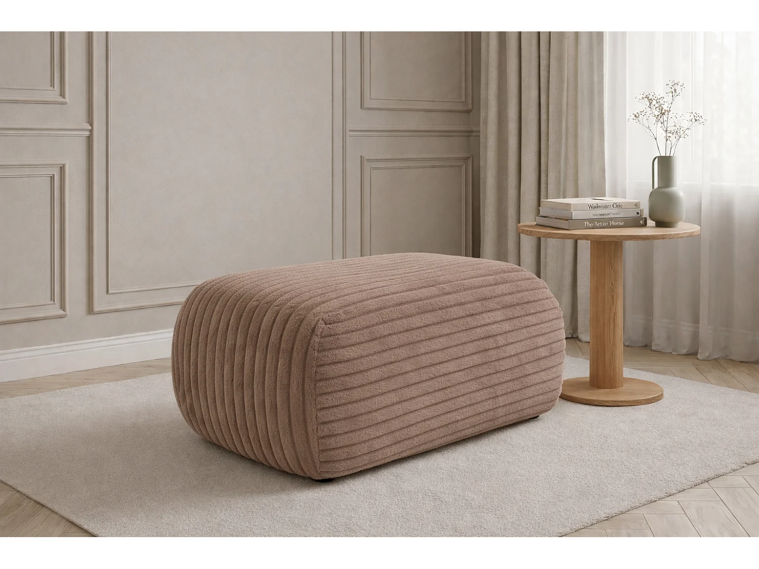 Hocker Sitzpouf für Wohnzimmer, Cordstoff Tilia, Braun, BIS