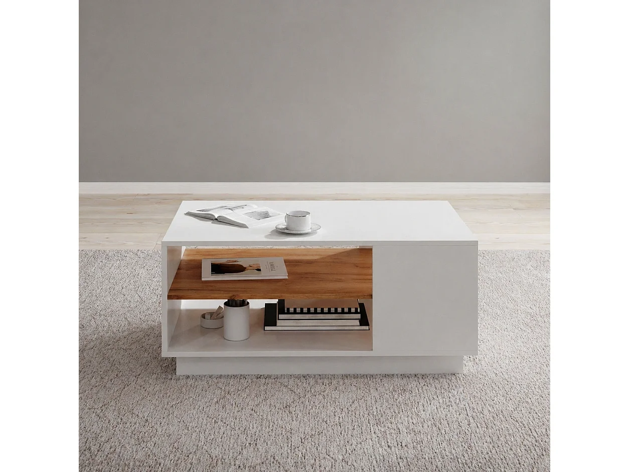 Couchtisch Viano G 100 cm mit 2 offenen Fächern - Weiß / Eiche Craft Gold