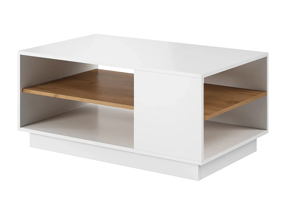 Couchtisch Viano G 100 cm mit 2 offenen Fächern - Weiß / Eiche Craft Gold