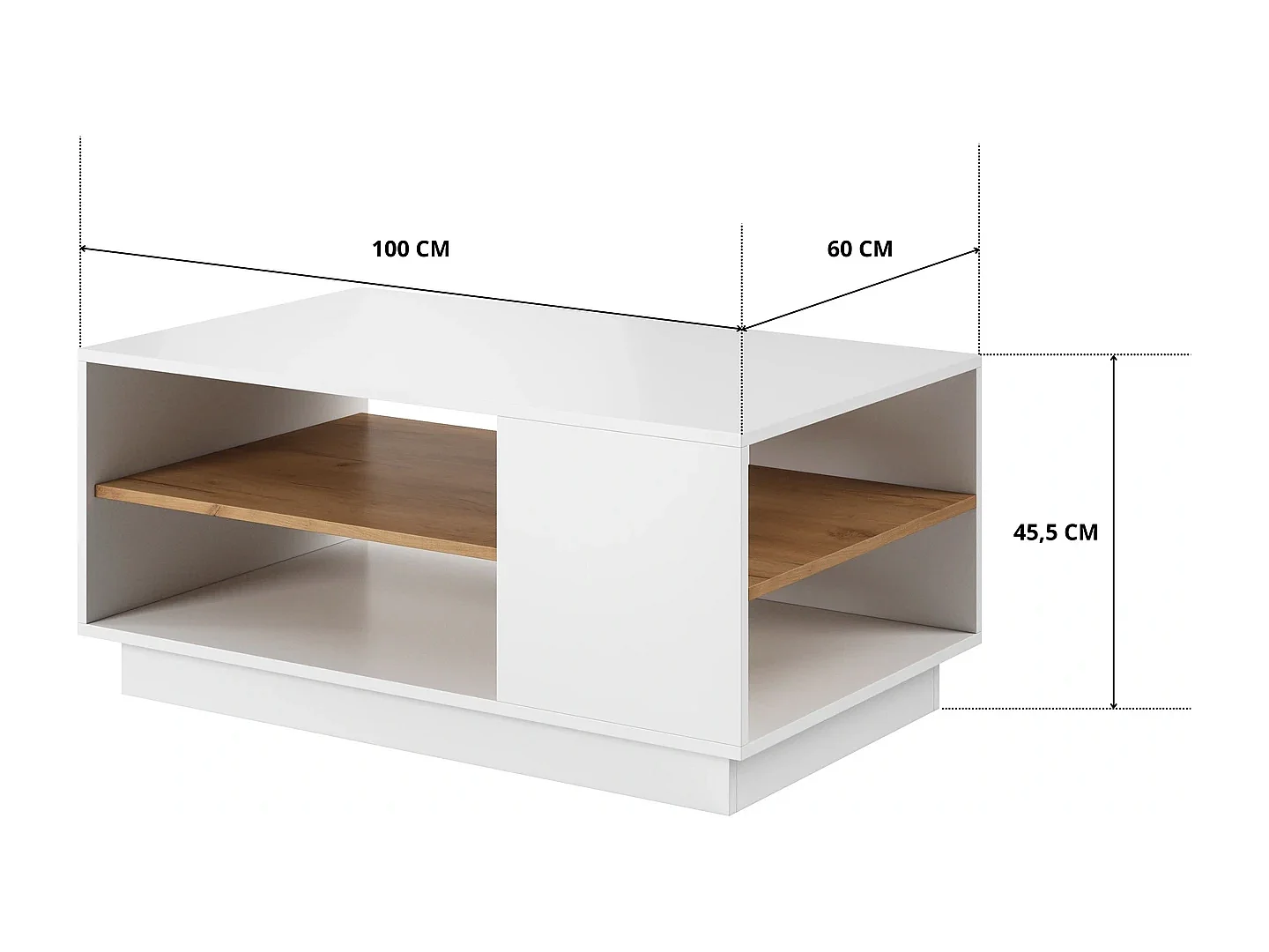 Couchtisch Viano G 100 cm mit 2 offenen Fächern - Weiß / Eiche Craft Gold