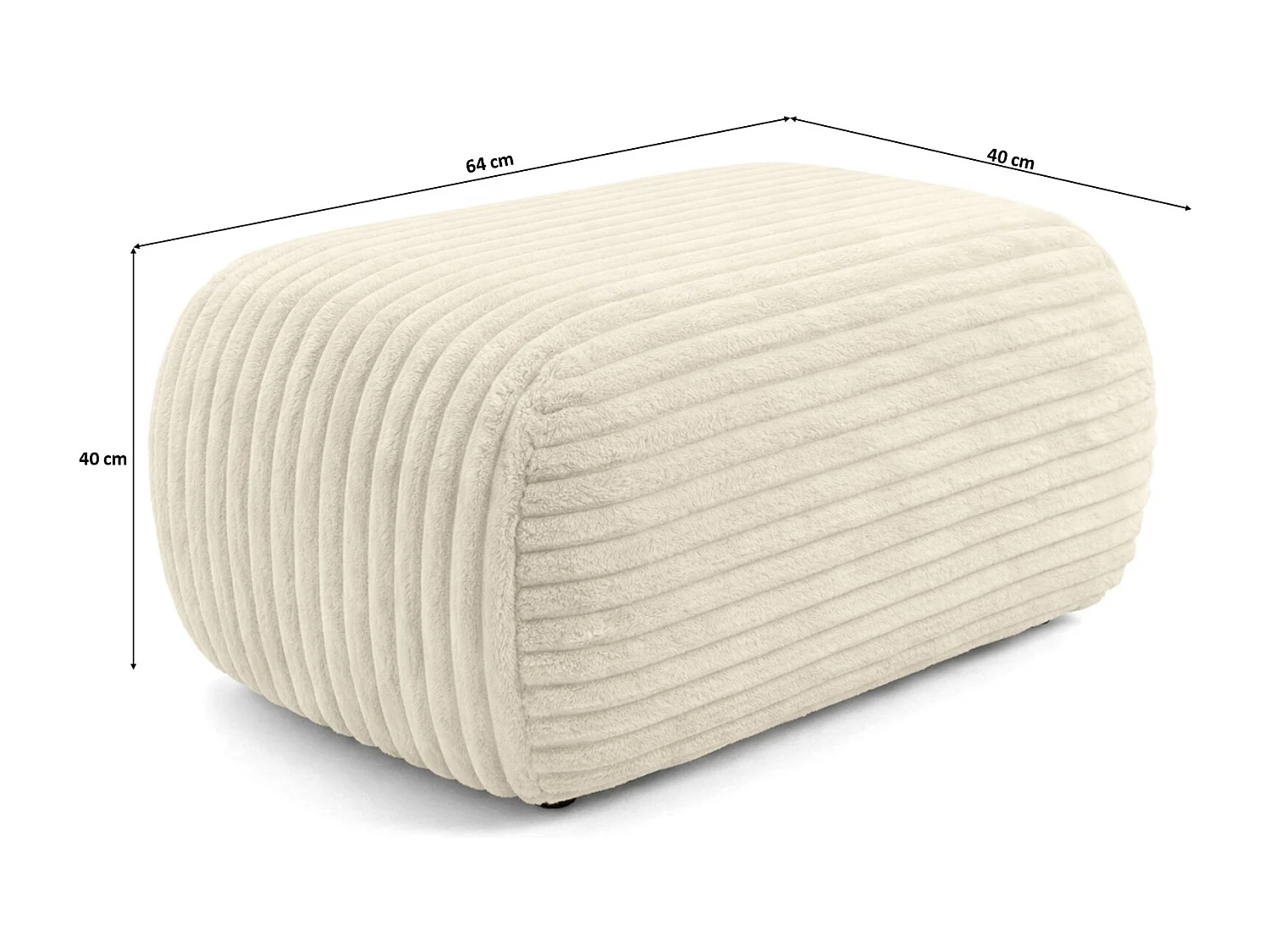 Hocker Sitzpouf für Wohnzimmer, Cordstoff Tilia, Ecru, BIS