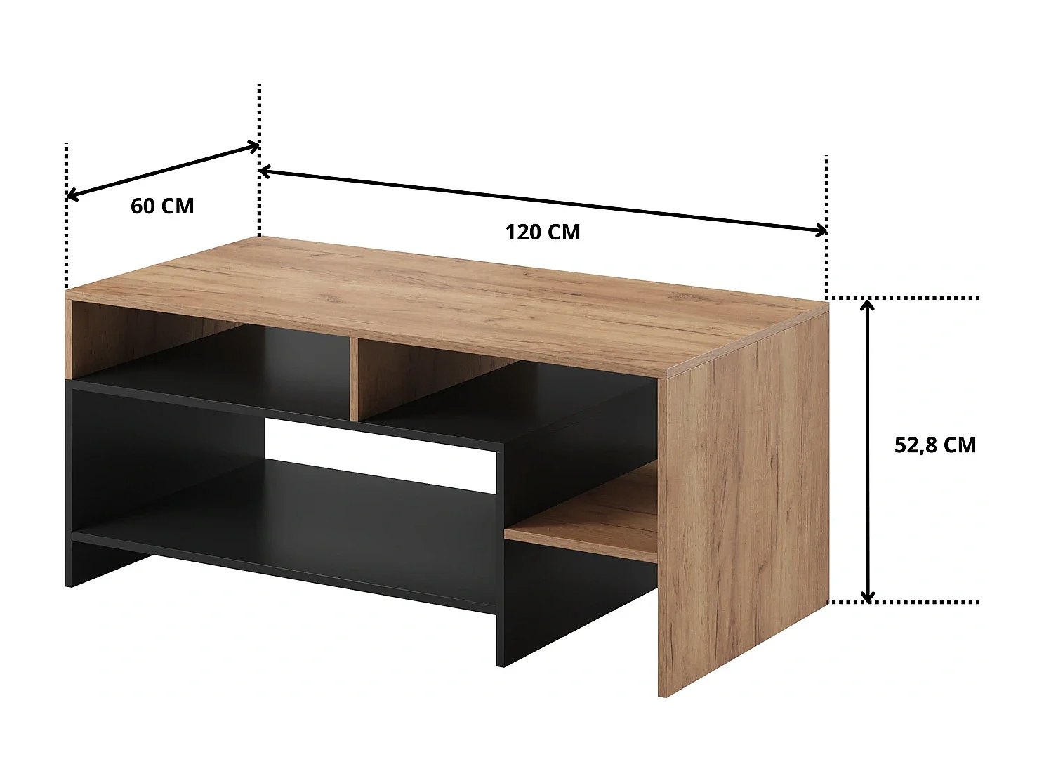 Couchtisch Panzo mit Ablagefächern - Eiche Craft und Anthrazit