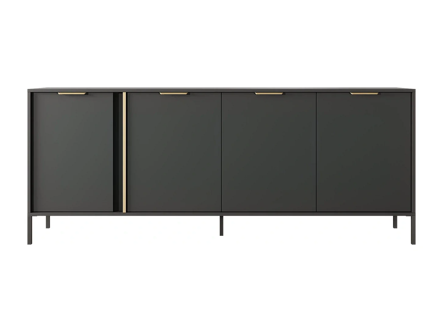 Dressoir Commode Valdi E 4 Deuren met Gouden Details en Metalen Poten - Antraciet - 203 cm