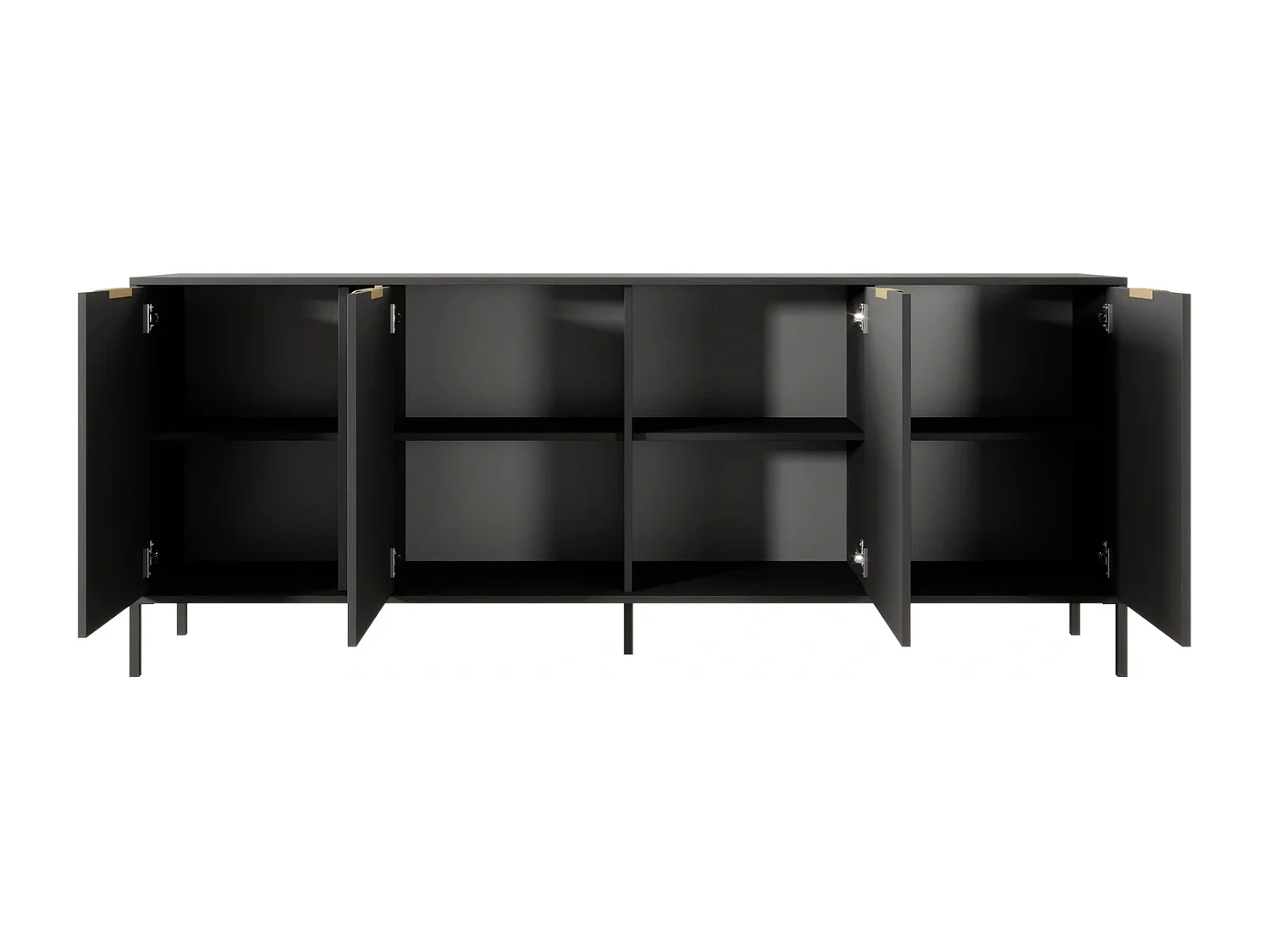 Dressoir Commode Valdi E 4 Deuren met Gouden Details en Metalen Poten - Antraciet - 203 cm