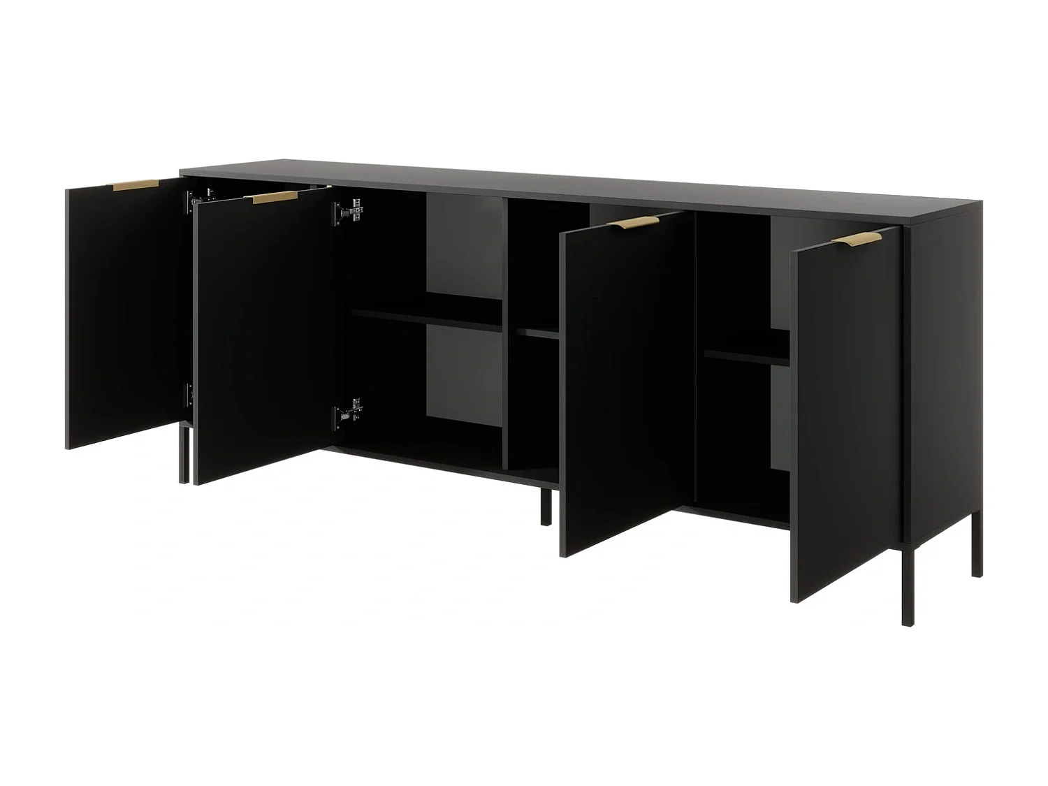 Dressoir Commode Valdi E 4 Deuren met Gouden Details en Metalen Poten - Antraciet - 203 cm