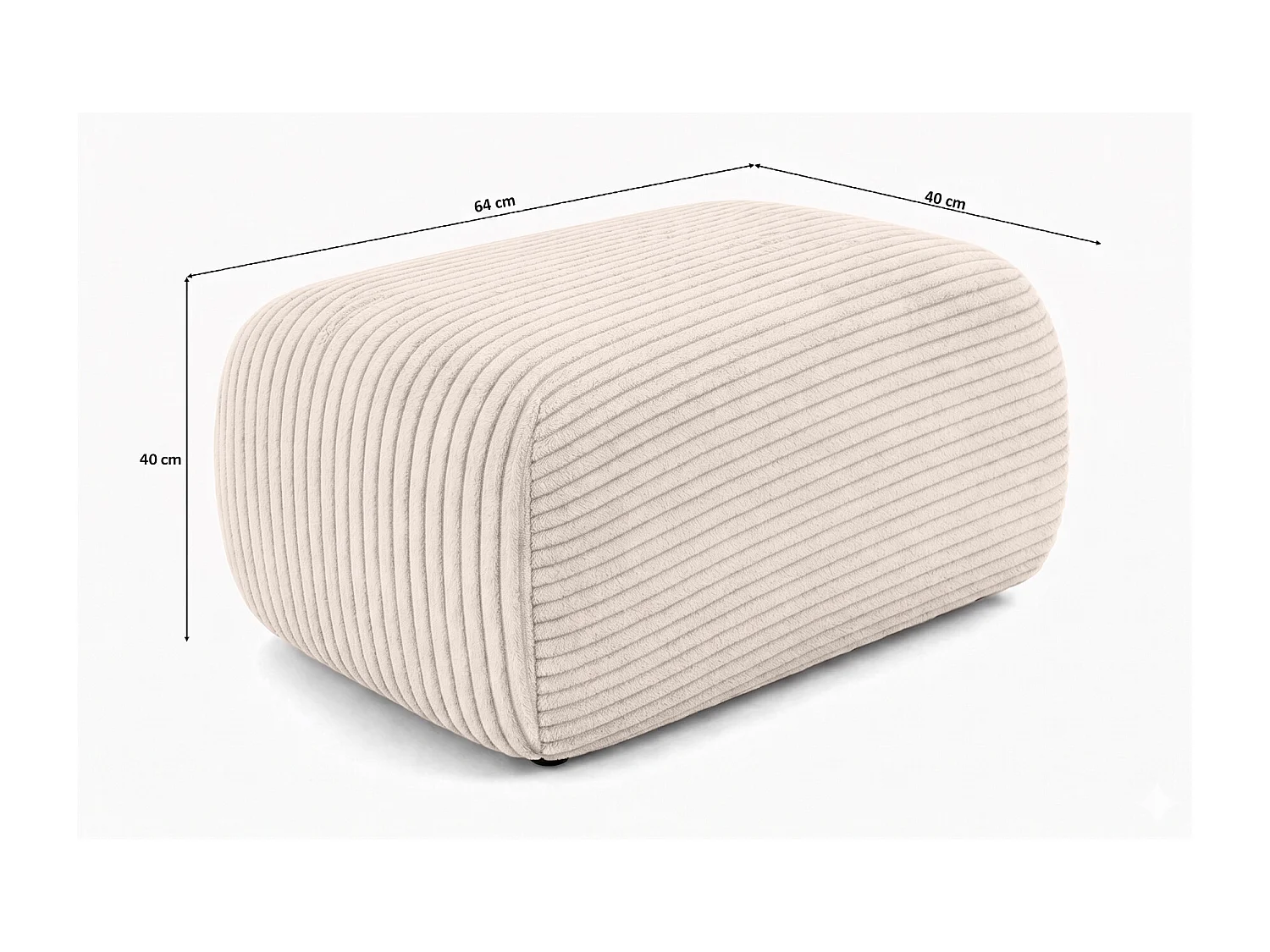 Hocker Sitzpouf für Wohnzimmer, Cordstoff Poso, Beige, BIS