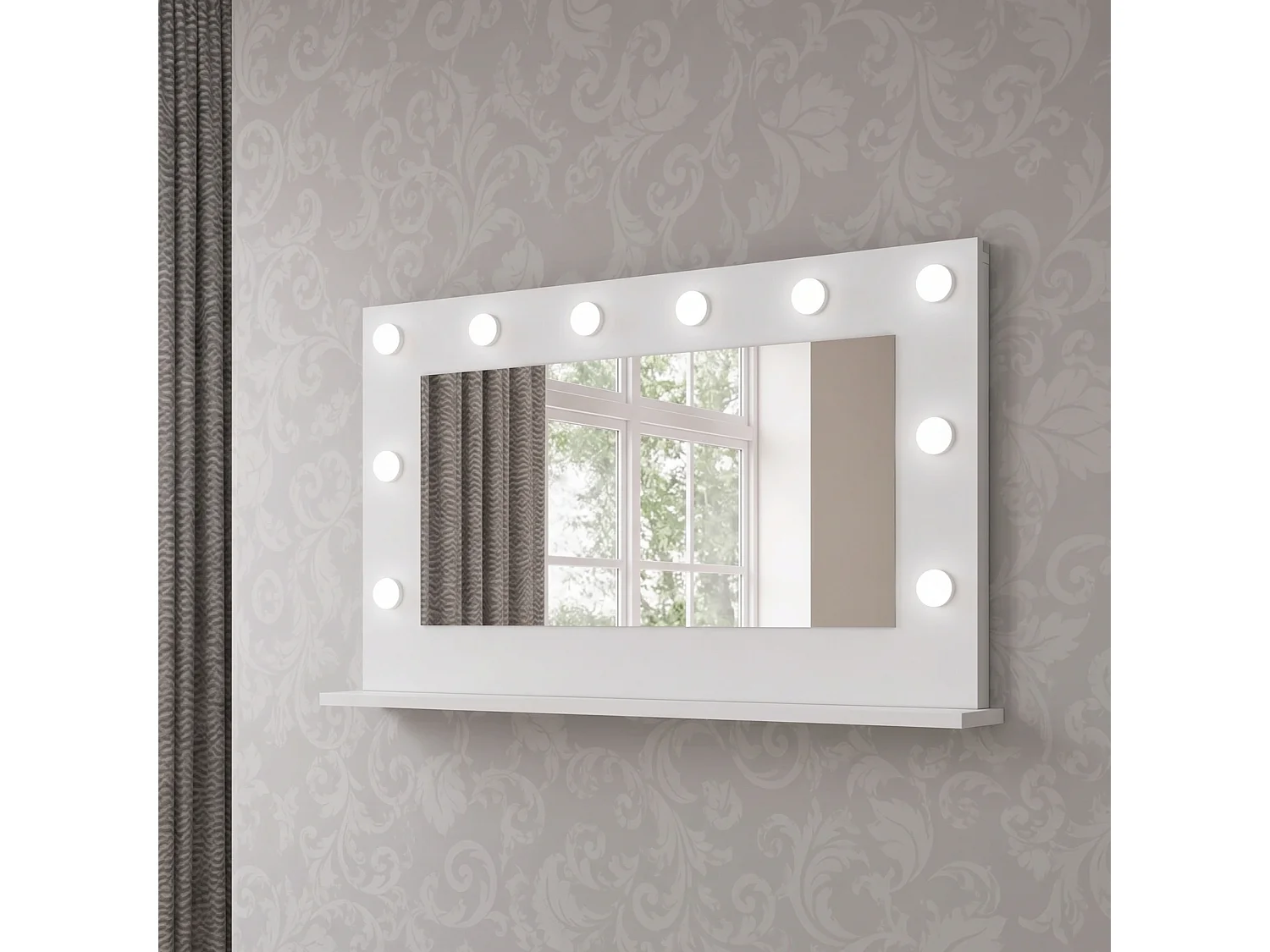 Miroir Mural MIA 120 cm avec 10 Ampoules LED et Interrupteur - Blanc Mat