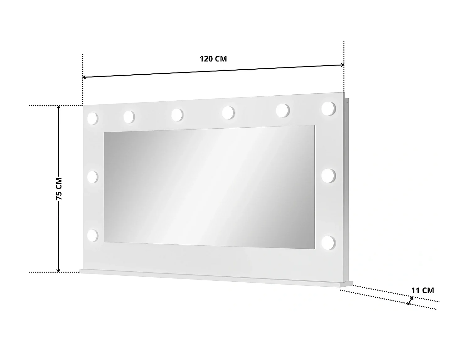 Miroir Mural MIA 120 cm avec 10 Ampoules LED et Interrupteur - Blanc Mat