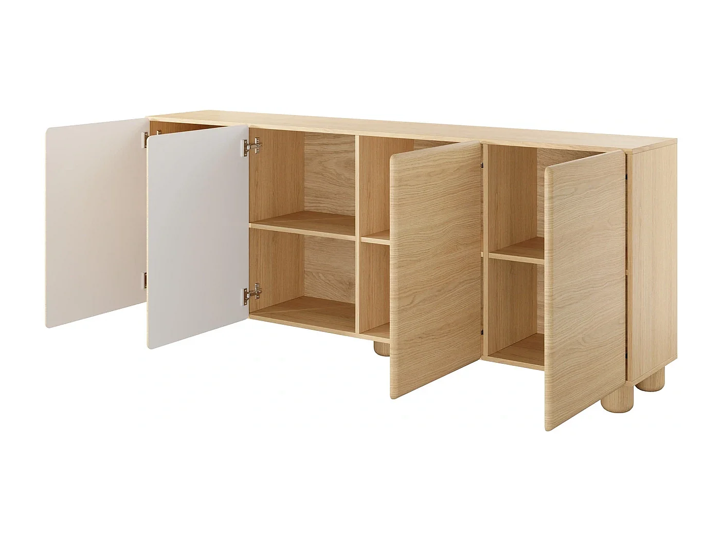 Sideboard Kommode CERVI 200 cm mit 4 Türen und abgerundeten Fronten - Eiche Vicenza