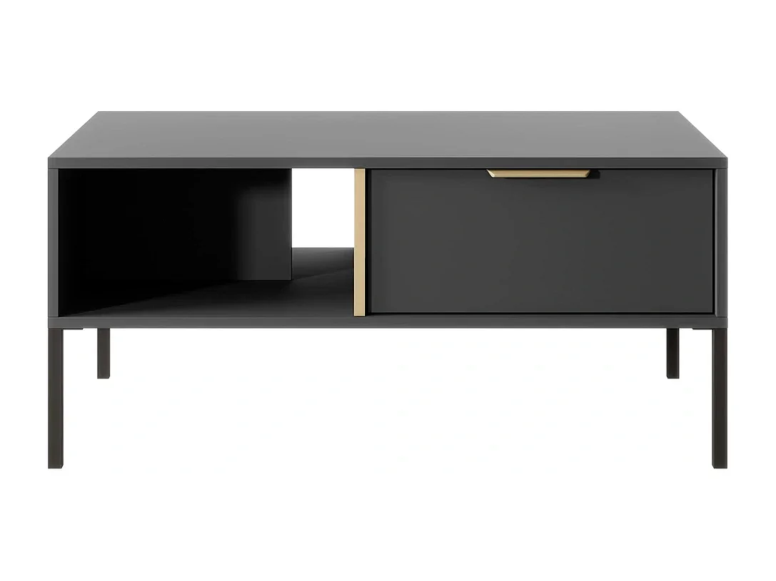Couchtisch Valdi H 97 cm mit 2 Schubladen, offener Nische und Goldakzenten - Anthrazit