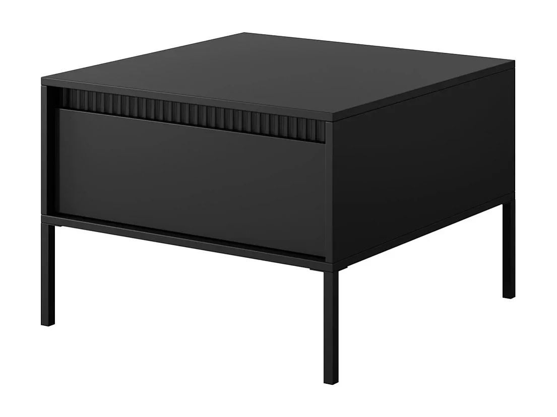 Couchtisch Ferrato F 68 cm Quadratisch mit einer Schublade und Riffel-Detail - Schwarz Matt