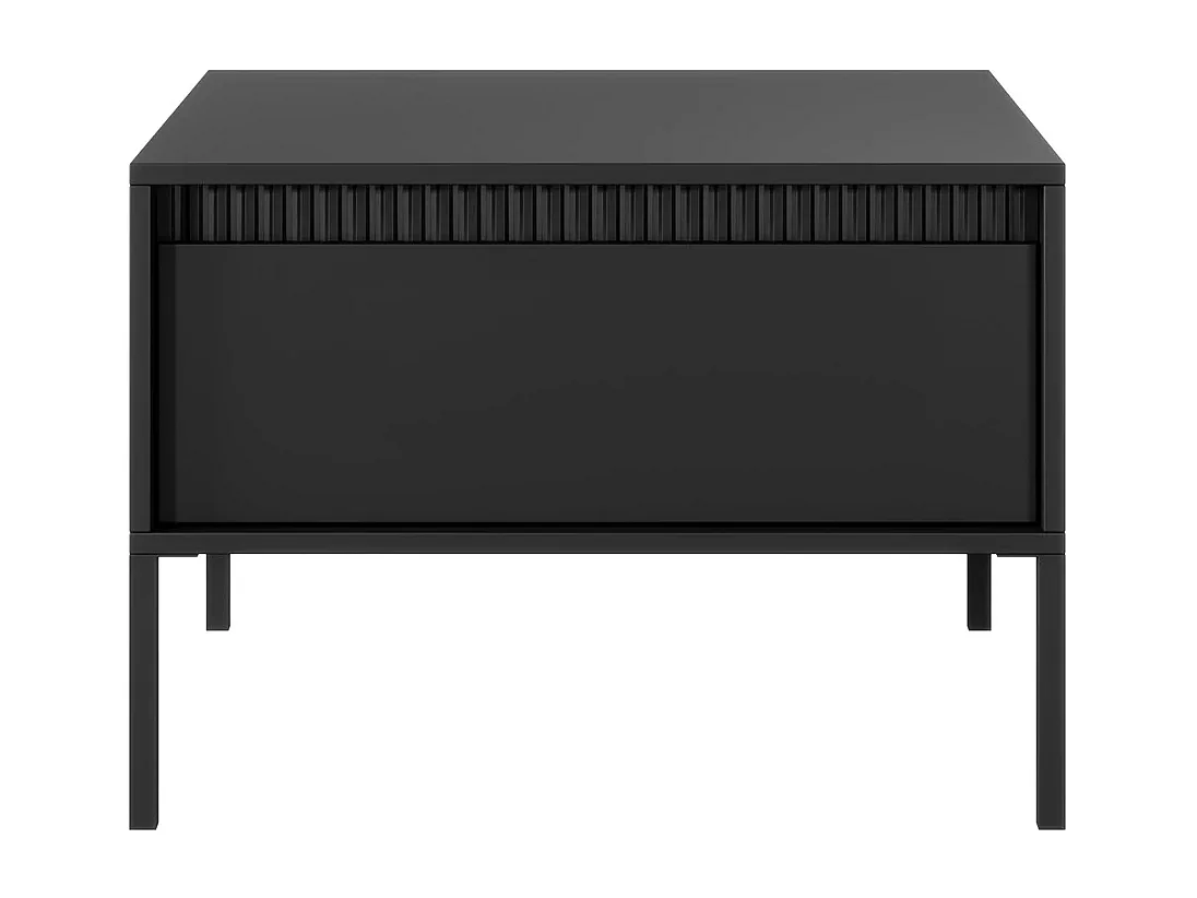 Couchtisch Ferrato F 68 cm Quadratisch mit einer Schublade und Riffel-Detail - Schwarz Matt