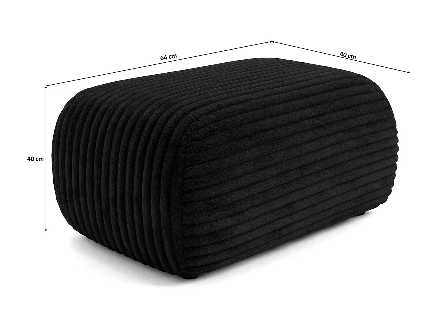 Hocker Sitzpouf für Wohnzimmer, Cordstoff Tilia, Schwarz, BIS