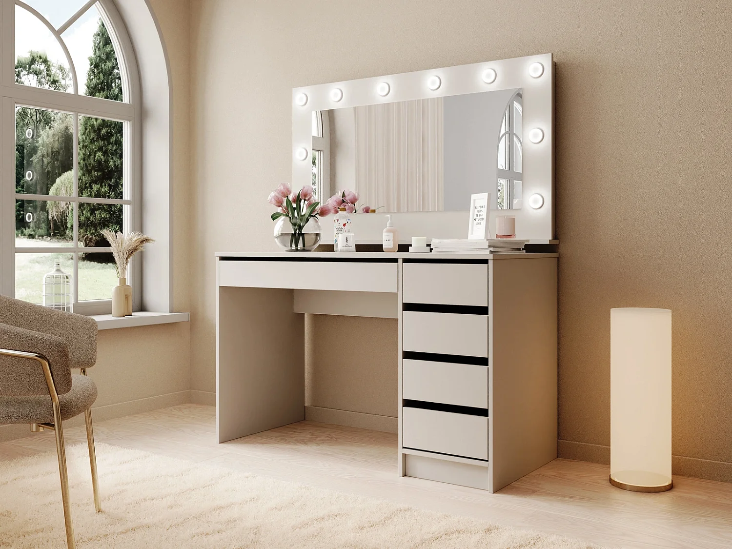 Miroir Mural MIA 120 cm avec 10 Ampoules LED et Interrupteur - Cachemire