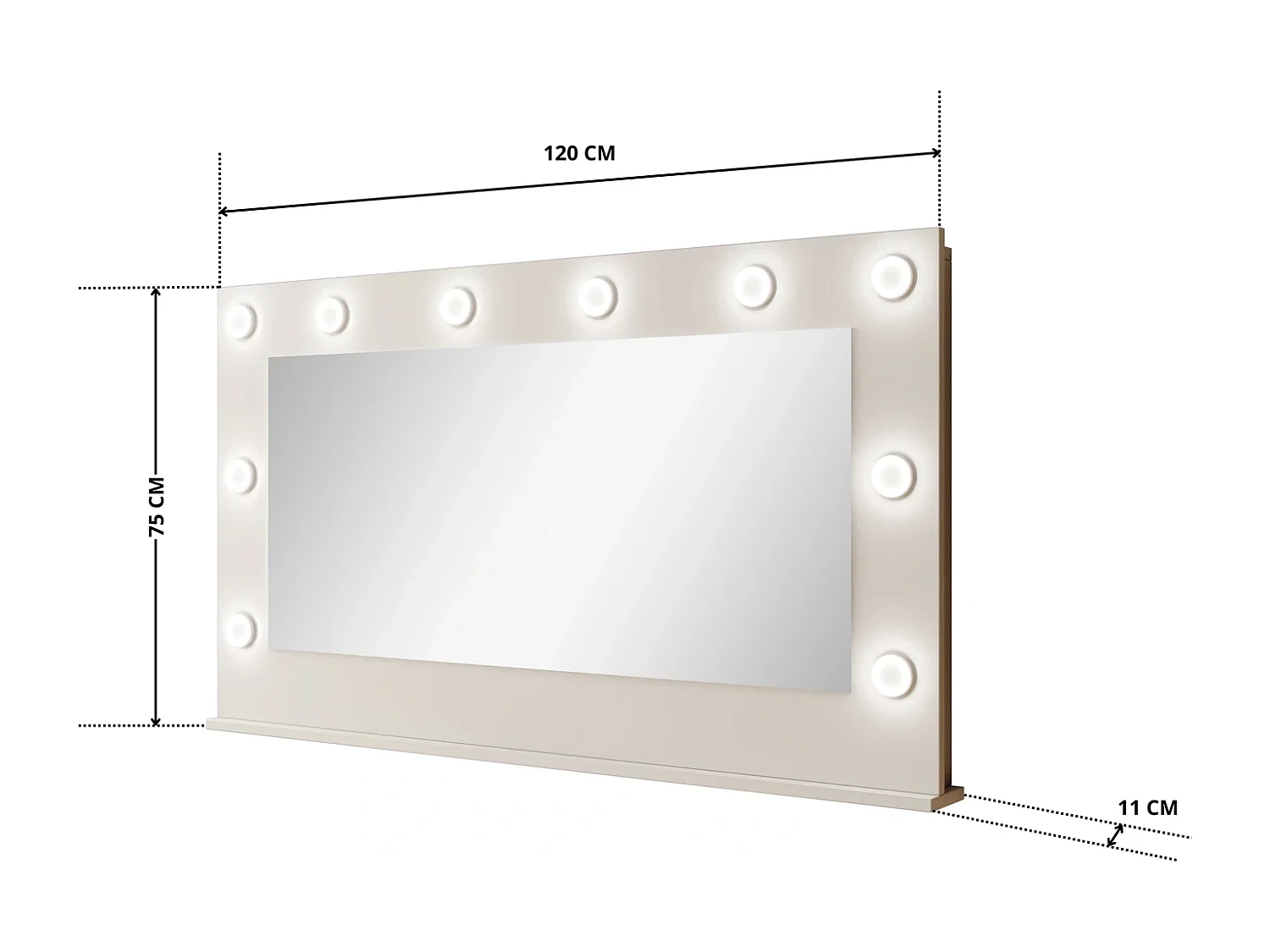 Miroir Mural MIA 120 cm avec 10 Ampoules LED et Interrupteur - Cachemire