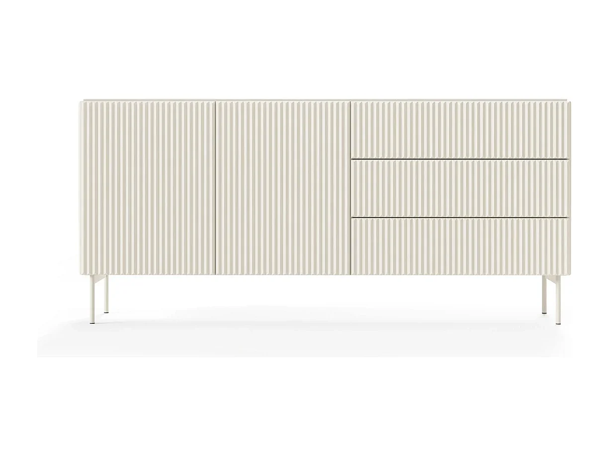 Dressoir MUTI 177 cm - Kasjmier Kleur, 2 Deuren (links) en 3 Lades (rechts) met Geribbelde Fronten