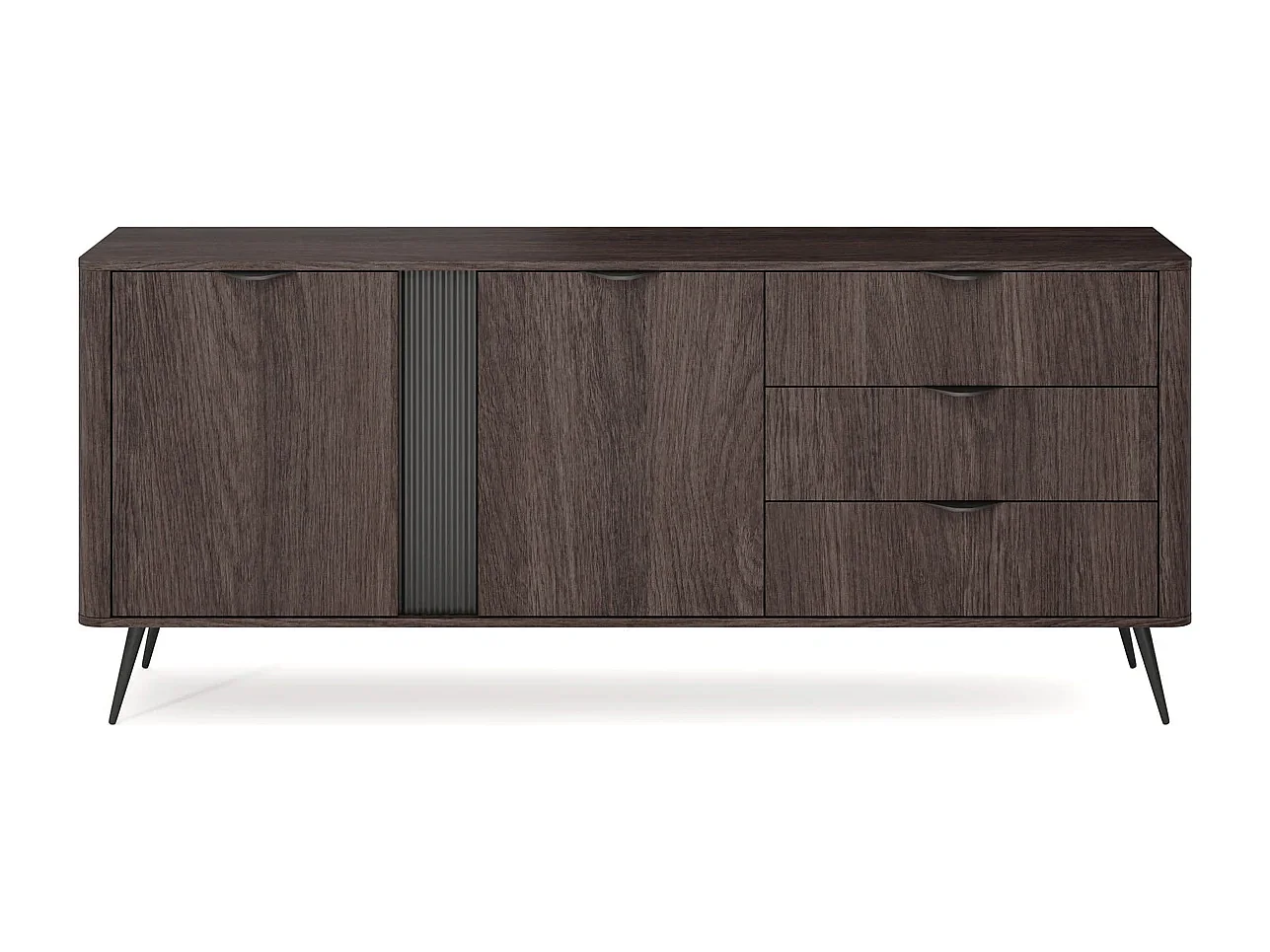 Dressoir Terzo 2D 3S met Laden en Geroffeld Decor - Eiken Dunin en Zwart