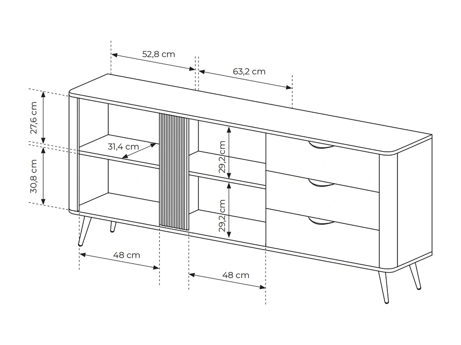 Dressoir Terzo 2D 3S met Laden en Geroffeld Decor - Eiken Dunin en Zwart