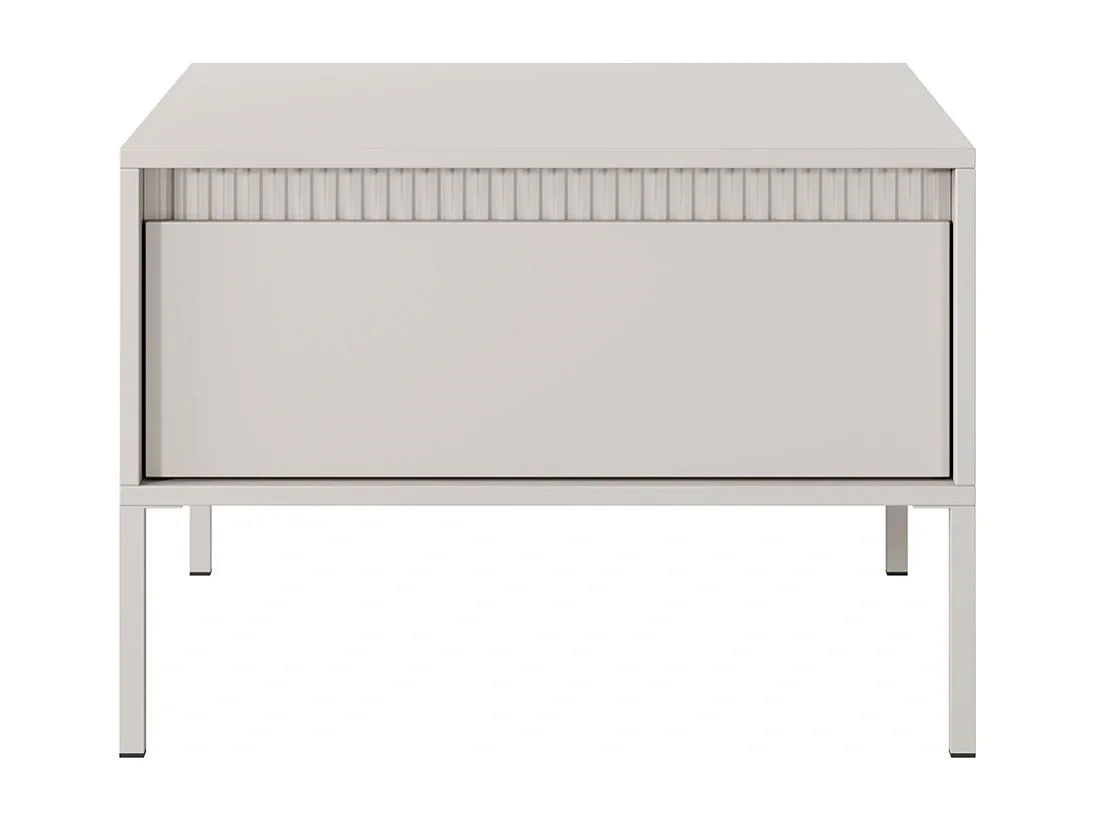 Couchtisch Ferrato F 68 cm mit einer Schublade, geriffelten Details i Metallbeinen - Beige