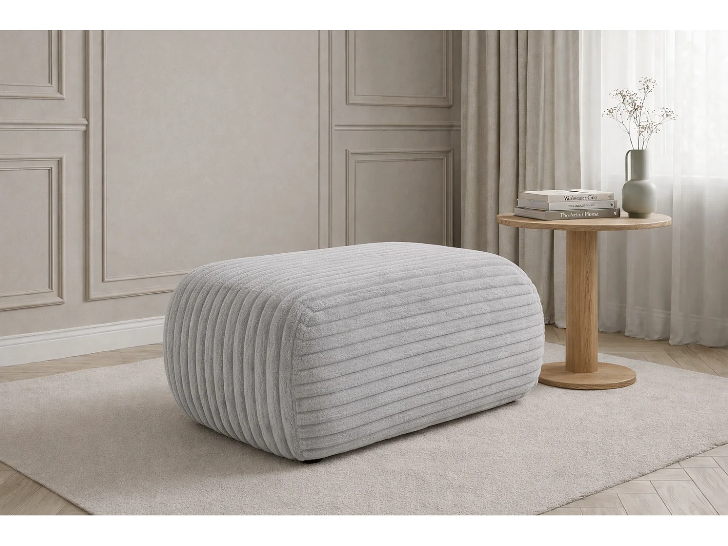 Hocker Sitzpouf für Wohnzimmer, Cordstoff Tilia, Grau, BIS