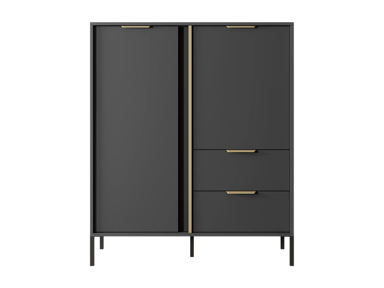 Highboard Hochkommode Valdi A 2D2S mit Goldakzenten und Metallbeinen - Anthrazit - 103 cm