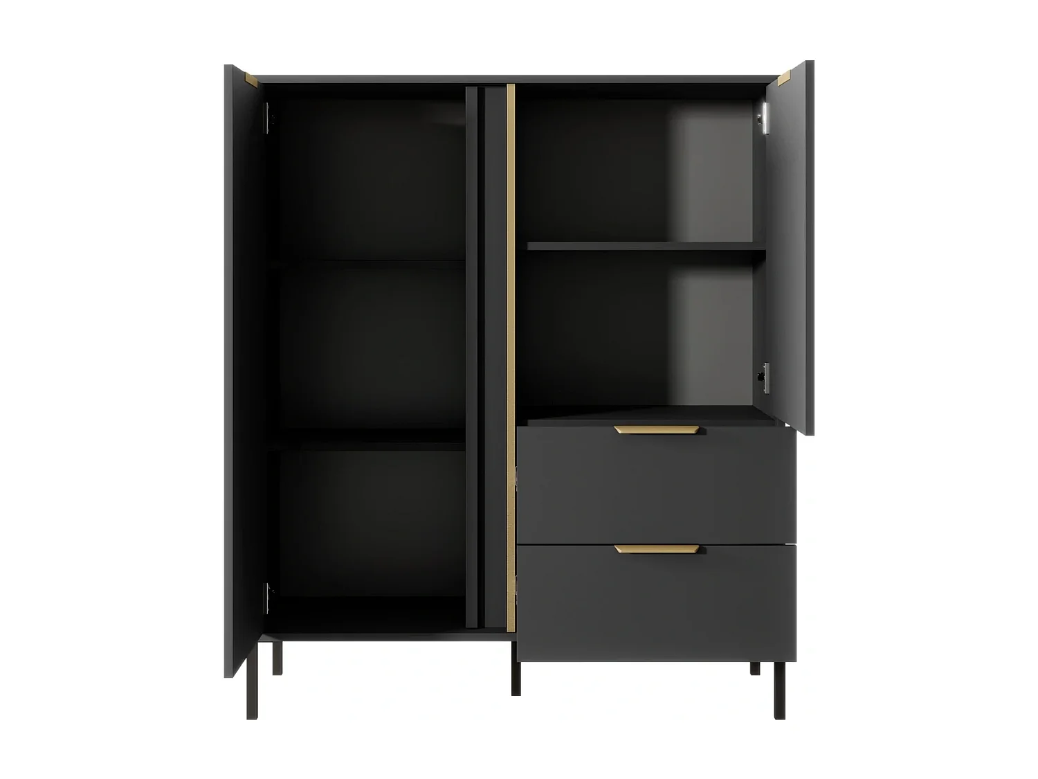 Highboard Hochkommode Valdi A 2D2S mit Goldakzenten und Metallbeinen - Anthrazit - 103 cm