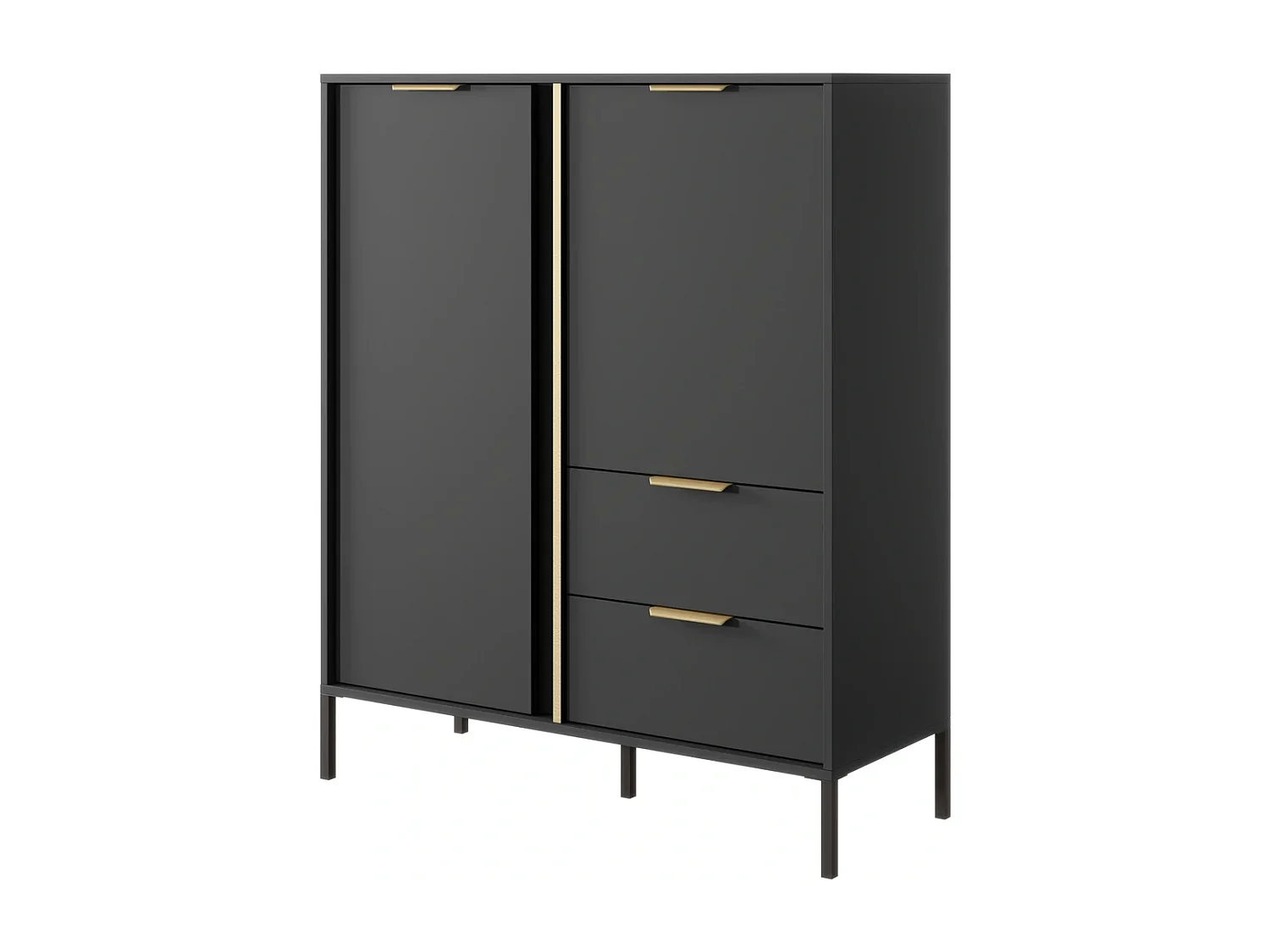 Highboard Hochkommode Valdi A 2D2S mit Goldakzenten und Metallbeinen - Anthrazit - 103 cm