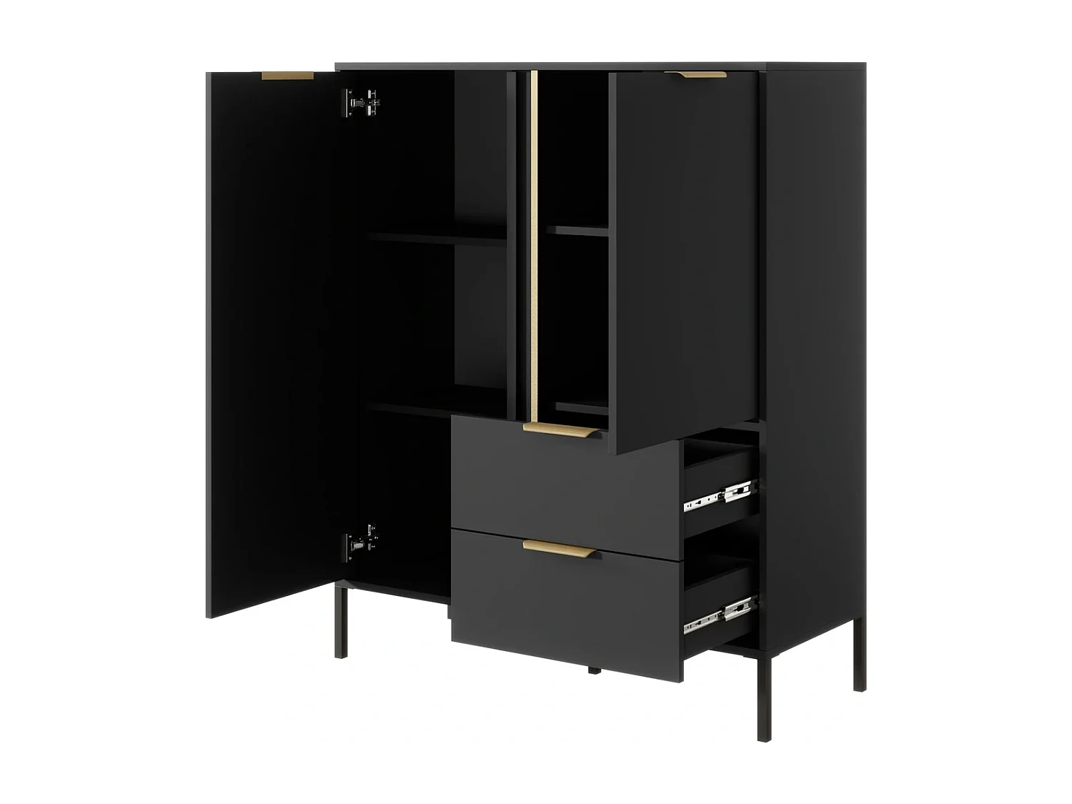 Highboard Hochkommode Valdi A 2D2S mit Goldakzenten und Metallbeinen - Anthrazit - 103 cm