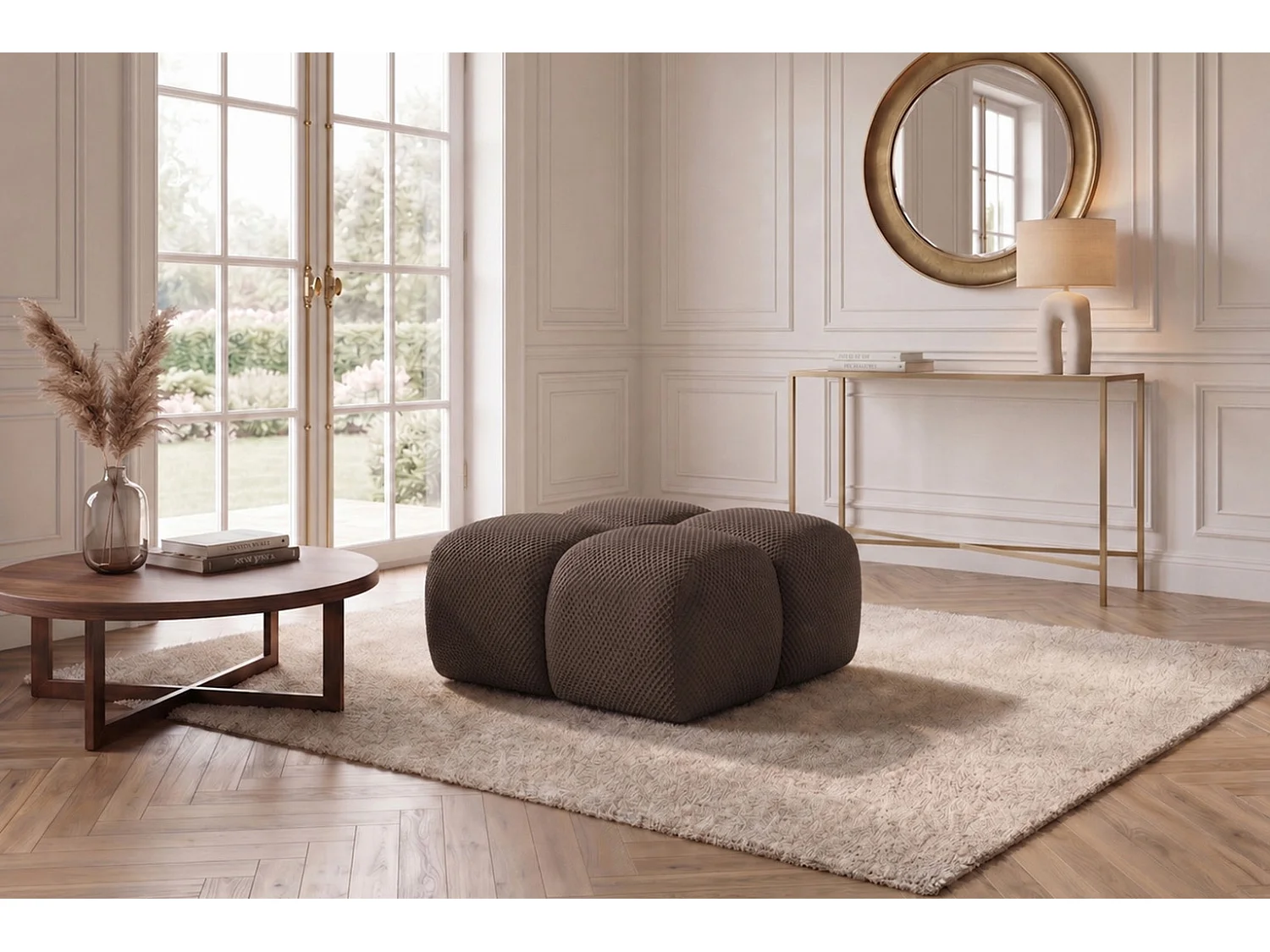 Hocker, poef, gestructureerde premiumstof Sonic, Bruin, Averro