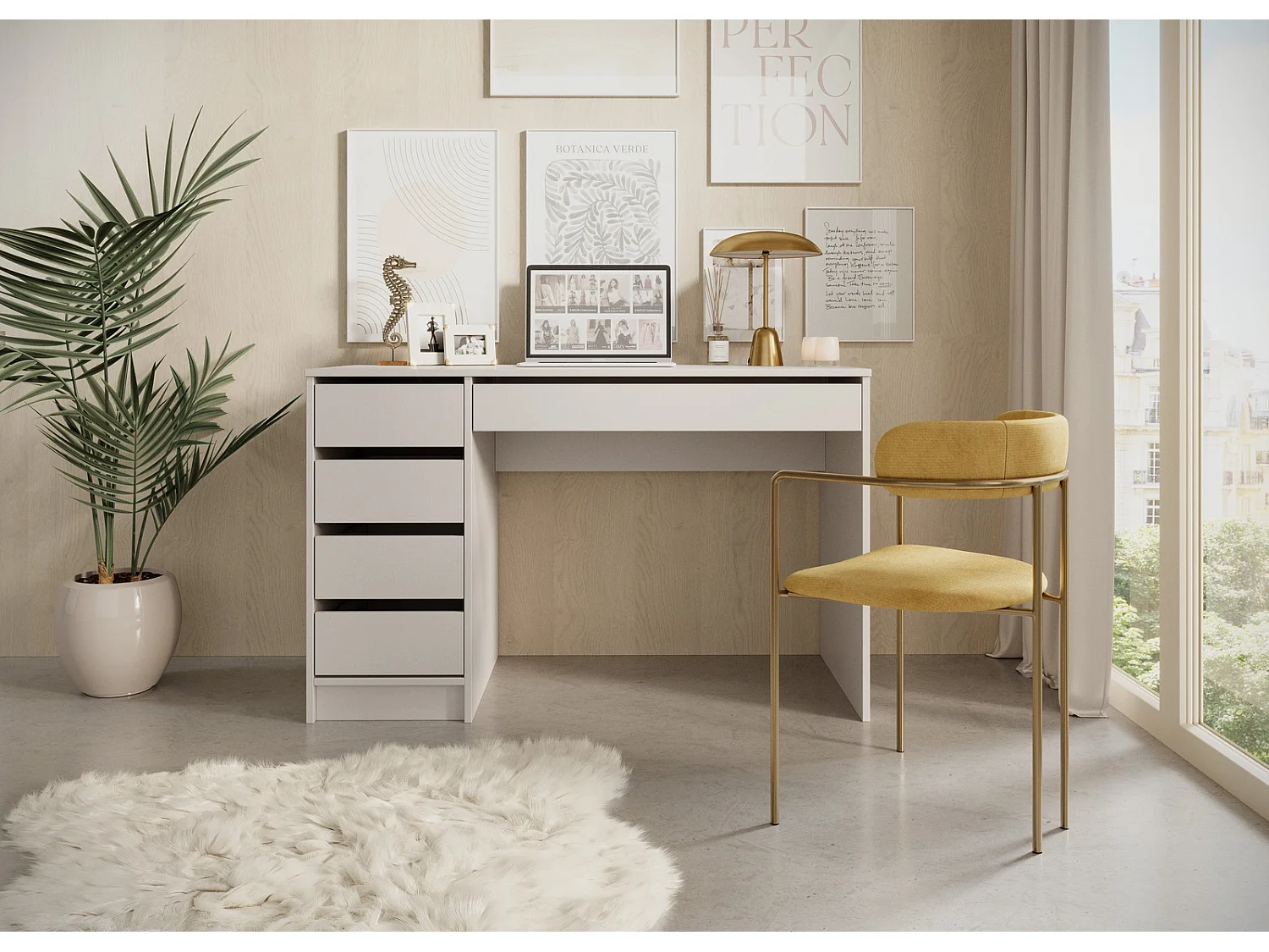 Bureau MIA 120 cm met 5 Laden, Universeel te Monteren - Kasjmier