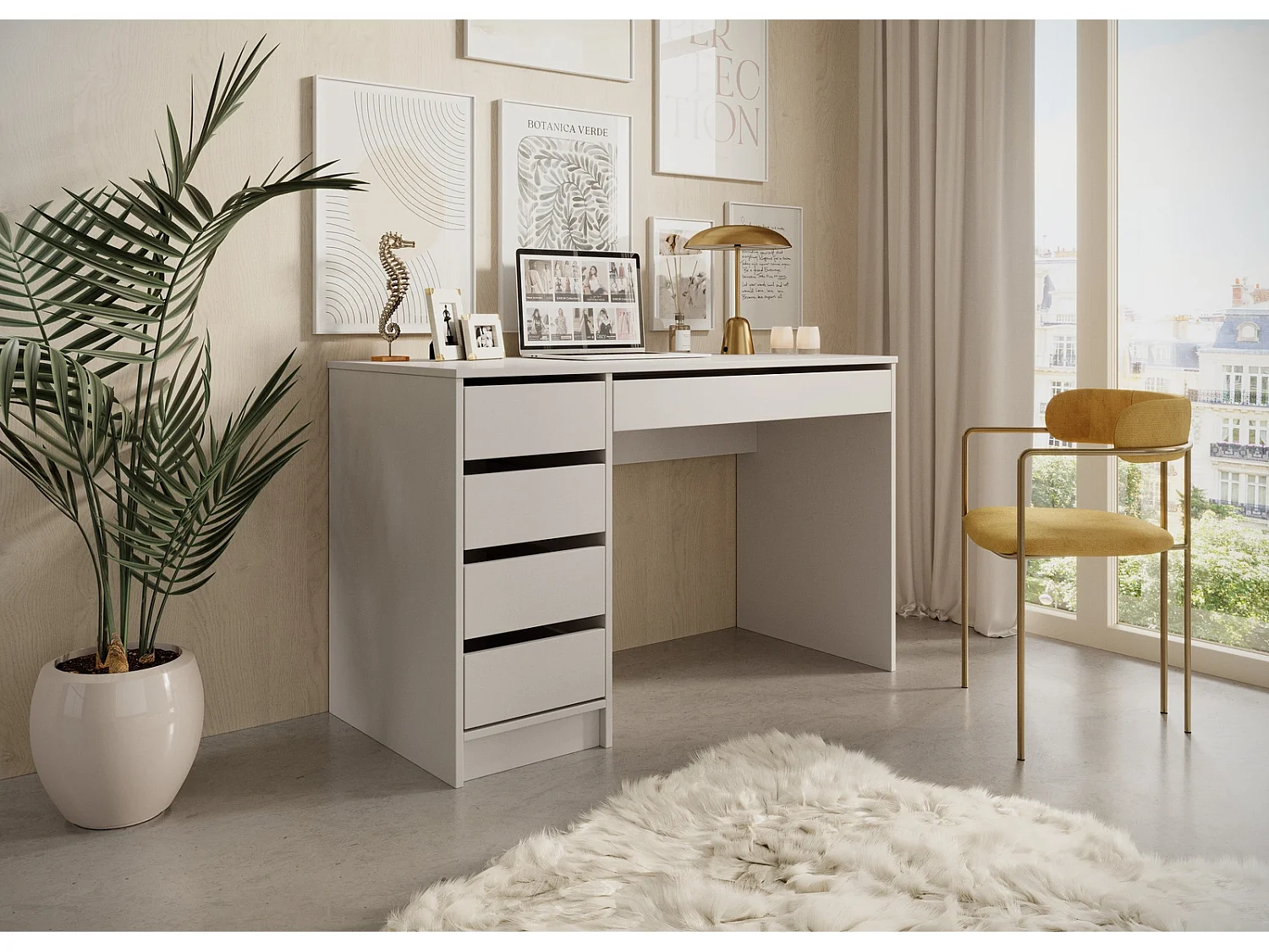 Bureau MIA 120 cm met 5 Laden, Universeel te Monteren - Kasjmier