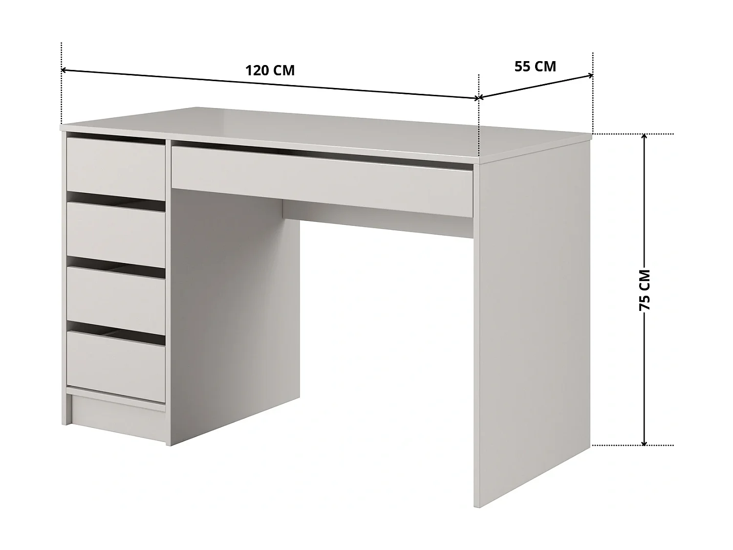 Bureau MIA 120 cm met 5 Laden, Universeel te Monteren - Kasjmier