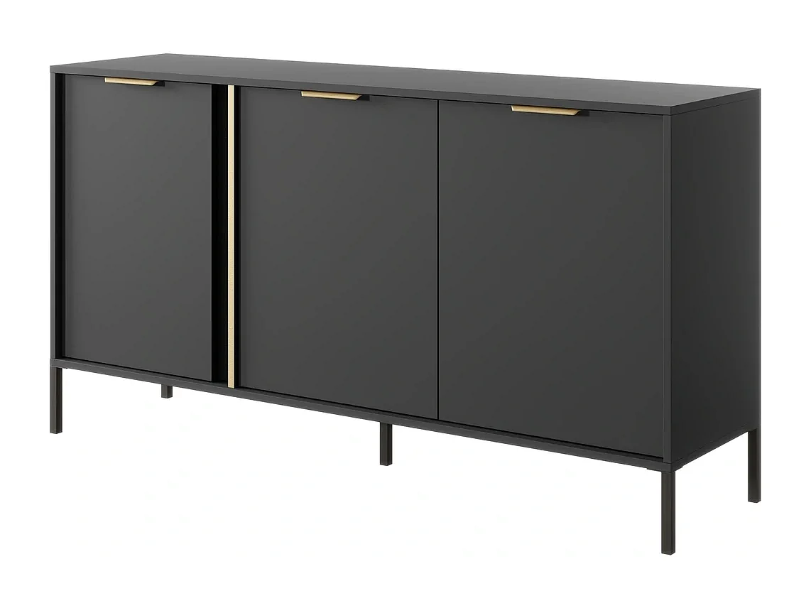 Dressoir Commode Valdi C 3 Deuren met Gouden Details en Metalen Poten - Antraciet - 153 cm