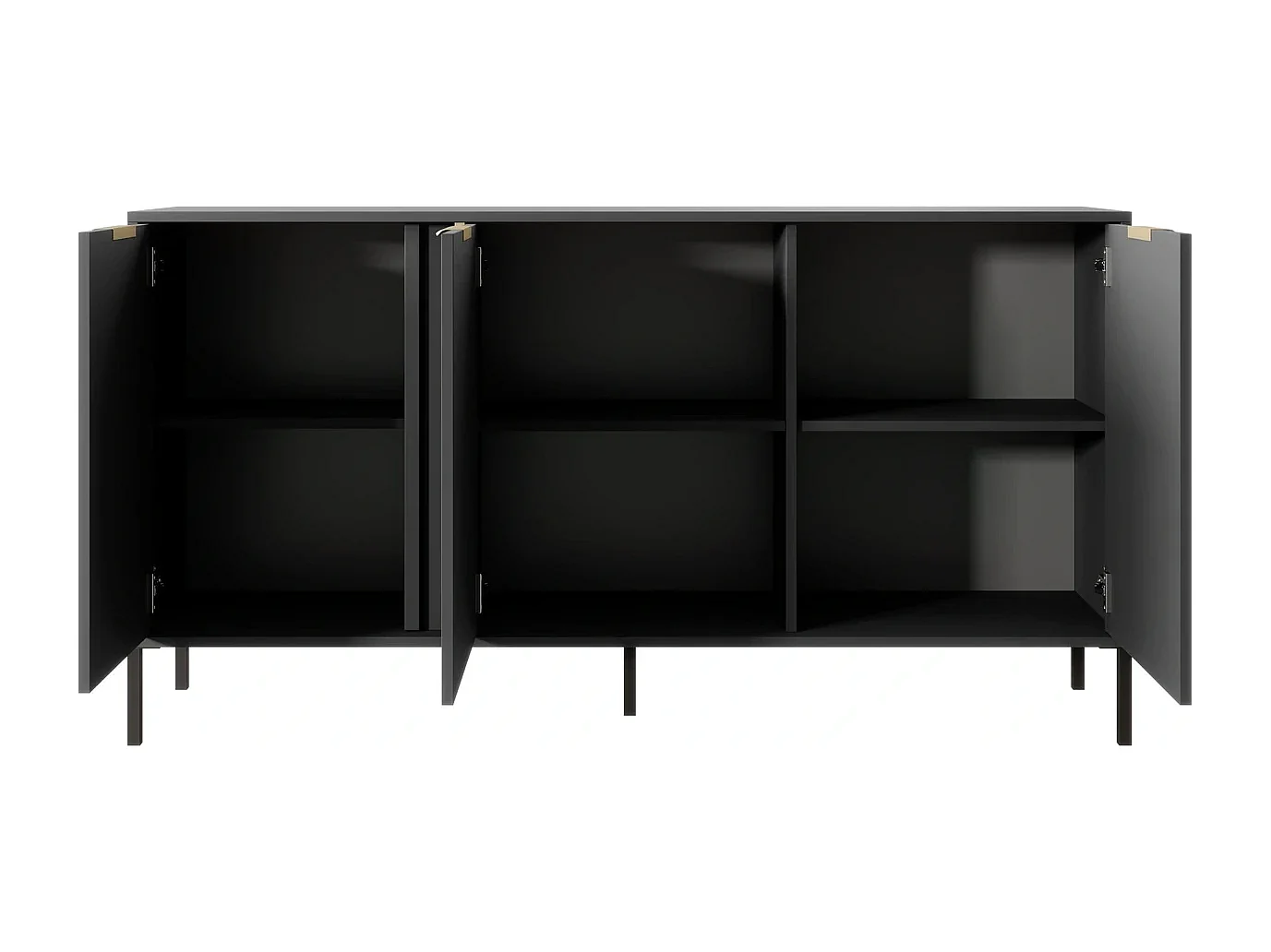 Dressoir Commode Valdi C 3 Deuren met Gouden Details en Metalen Poten - Antraciet - 153 cm