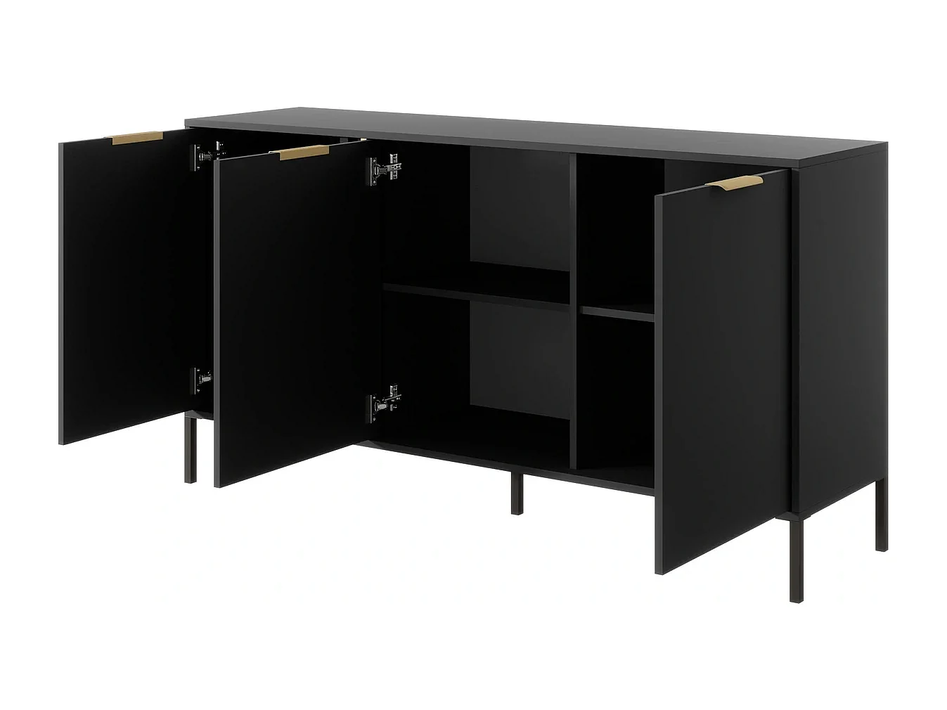 Dressoir Commode Valdi C 3 Deuren met Gouden Details en Metalen Poten - Antraciet - 153 cm