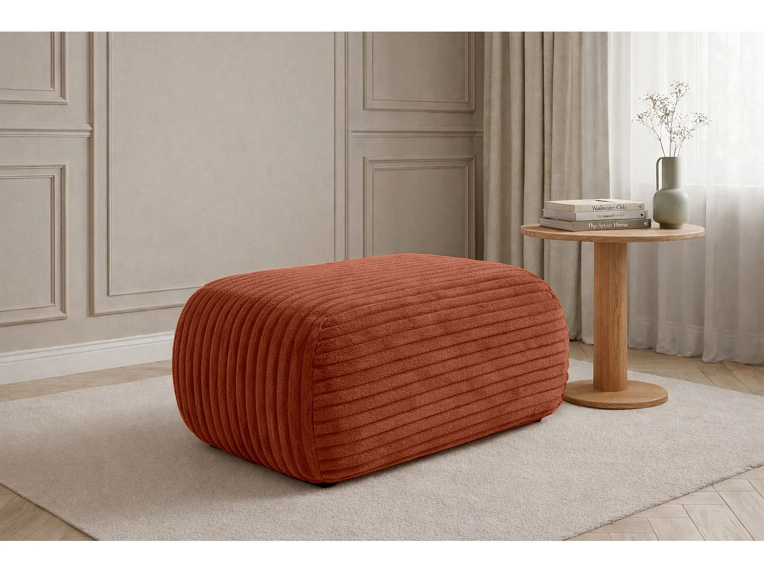 Hocker Sitzpouf für Wohnzimmer, Cordstoff Tilia, Kupfer, BIS