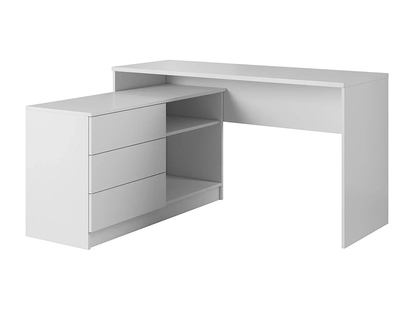 Bureau KAJA 138 cm met Zijmodule, 3 Laden, 2 Open Vakken en Universele Montage - Wit Mat