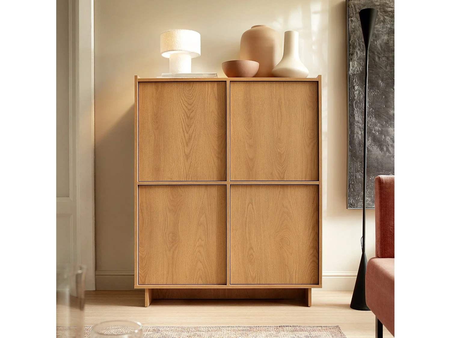 Hochkommode / Highboard SUNA 98 cm - Karamell Eiche und Push-to-Open-System