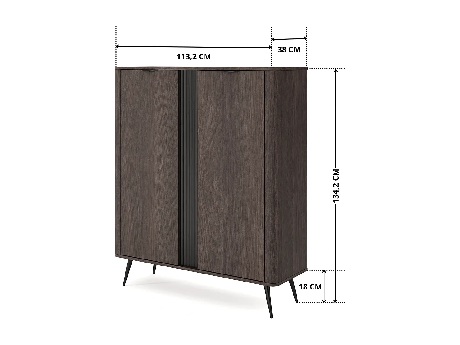 Highboard Terzo 2D mit Türen und Rillendekor - Eiche Dunin und Schwarz