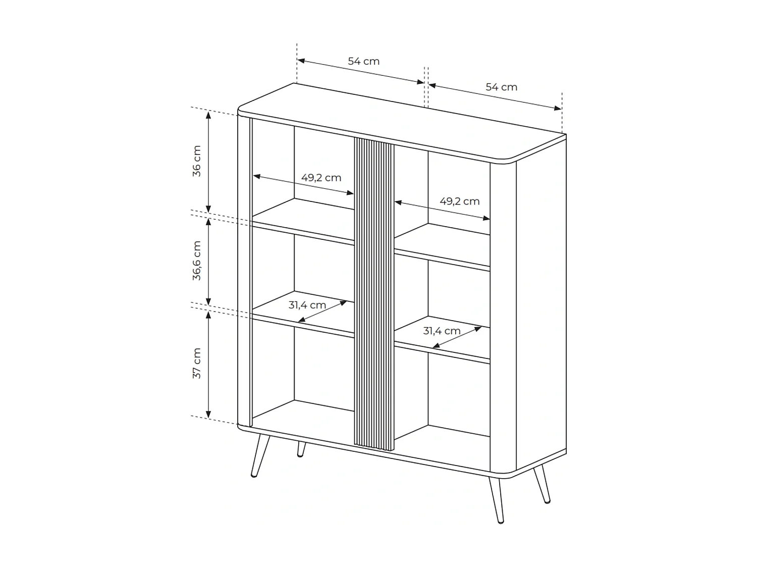 Highboard Terzo 2D mit Türen und Rillendekor - Eiche Dunin und Schwarz