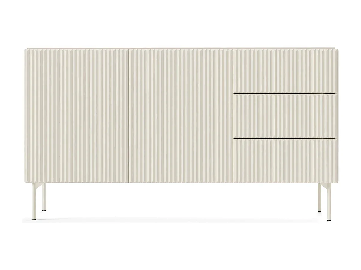 Dressoir MUTI 147 cm - Kasjmier Kleur, 2 Deuren (links) en 3 Lades (rechts) met Geribbelde Fronten