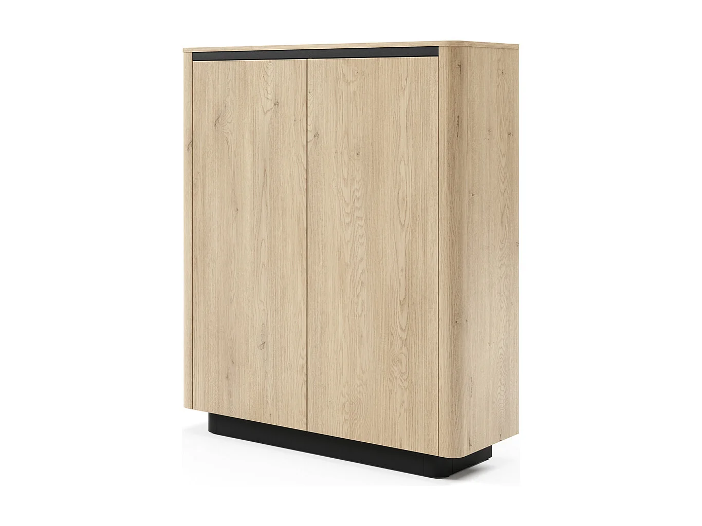 Highboard TORRO 113 cm - Cremona Eiken en Zwart, 2 Deuren, Afgerond Design en Push-to-Open