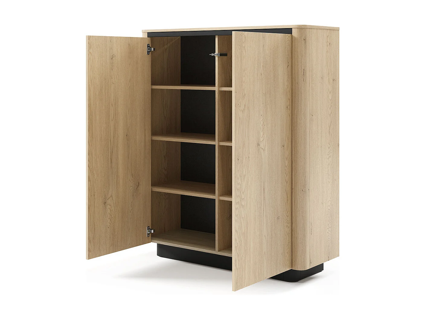 Highboard TORRO 113 cm - Cremona Eiken en Zwart, 2 Deuren, Afgerond Design en Push-to-Open