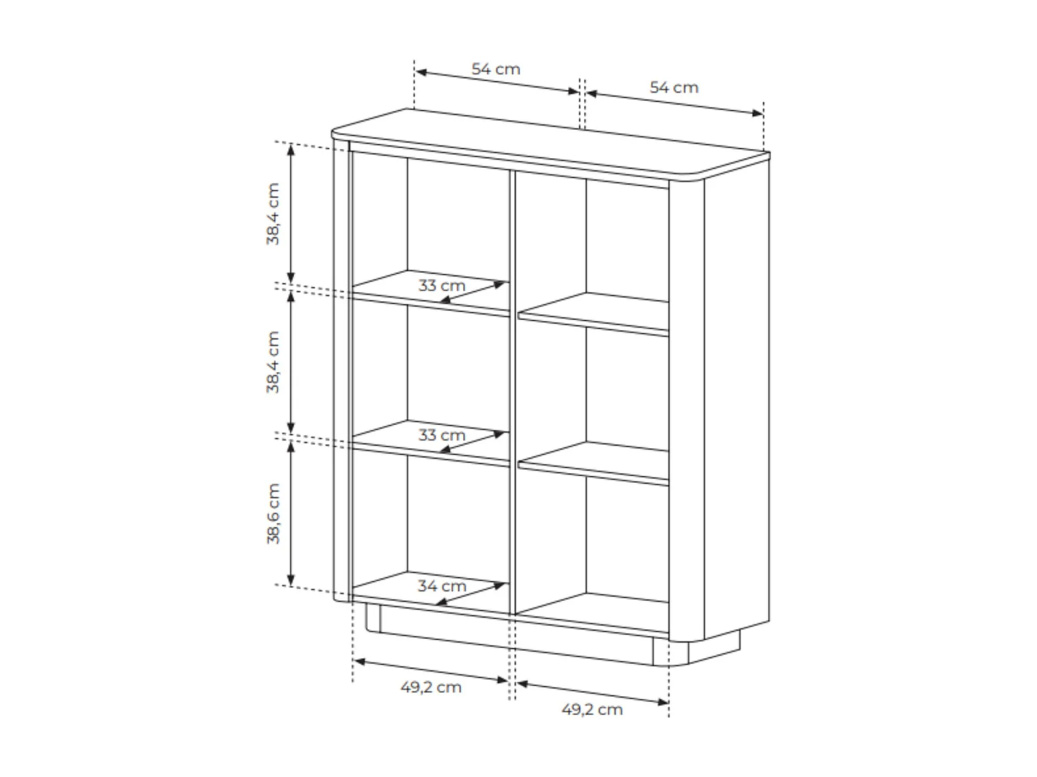 Highboard TORRO 113 cm - Cremona Eiken en Zwart, 2 Deuren, Afgerond Design en Push-to-Open