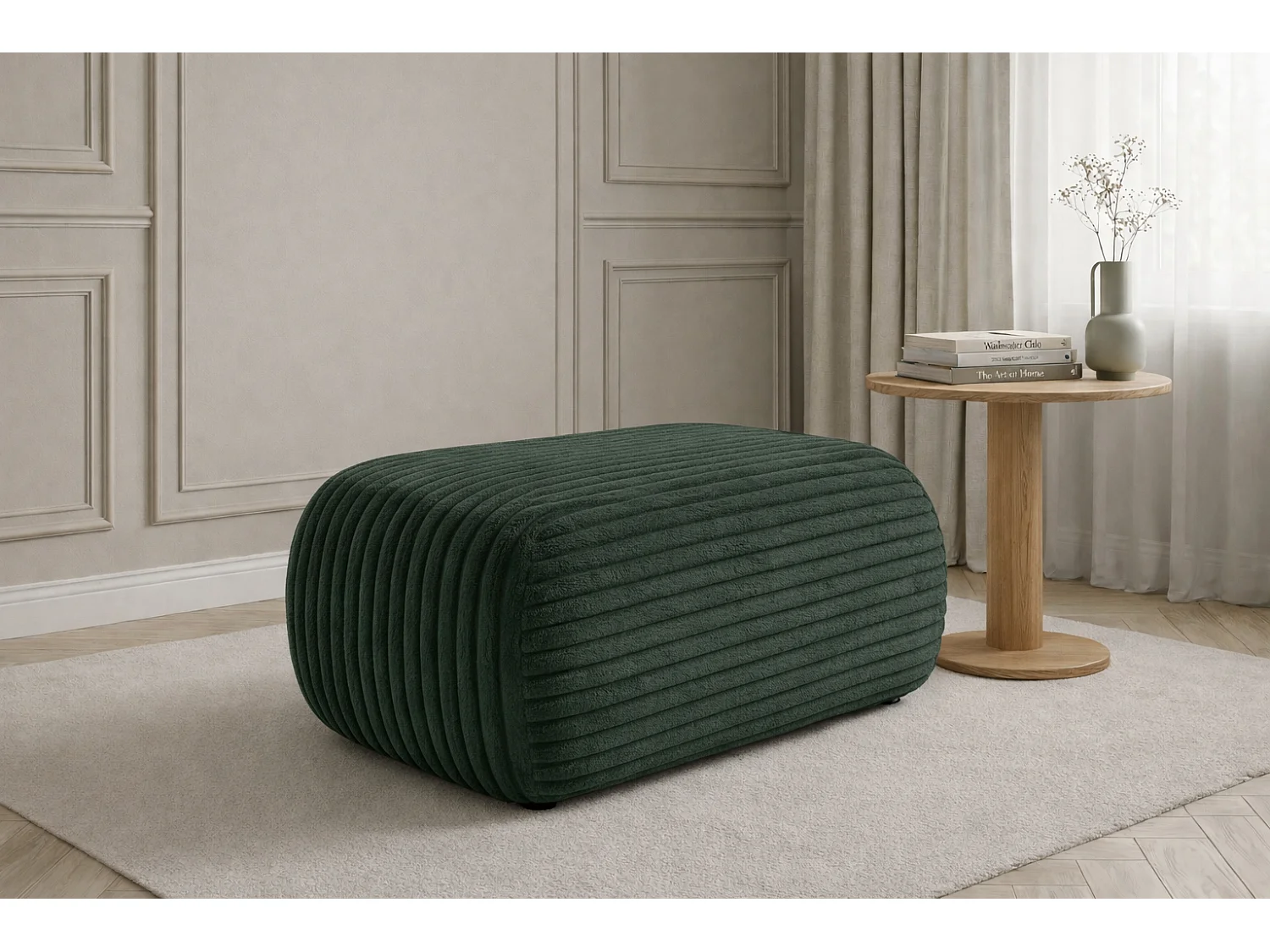 Hocker Sitzpouf für Wohnzimmer, Cordstoff Tilia, Grün, BIS