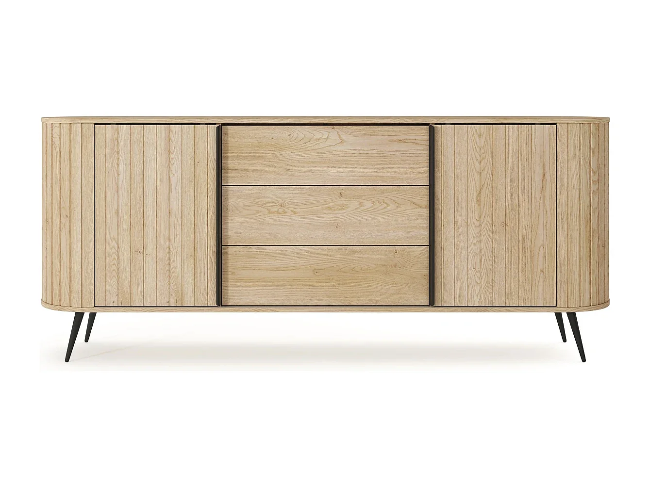 Dressoir LOVI 196 cm - Cremona Eiken, Geribbelde Fronten en Schuifdeuren