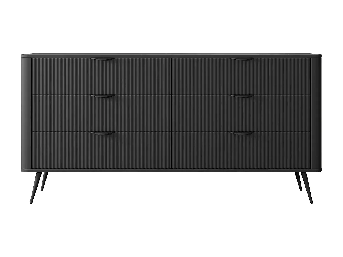 Dressoir Commode Flore 6S met Geroffelde Fronten en Metalen Poten - Zwart
