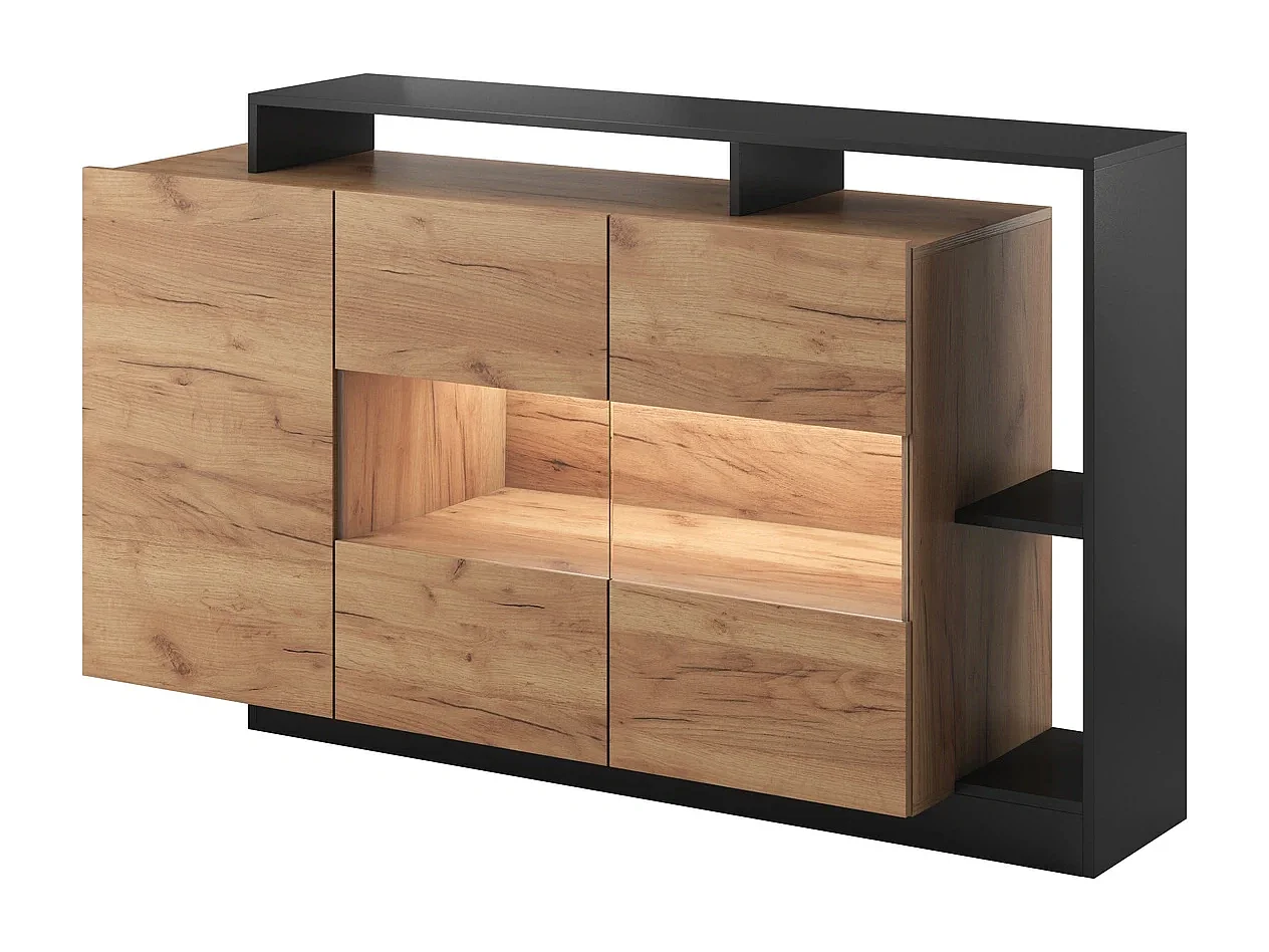Sideboard Panzo mit LED-Beleuchtung - Eiche Craft und Anthrazit