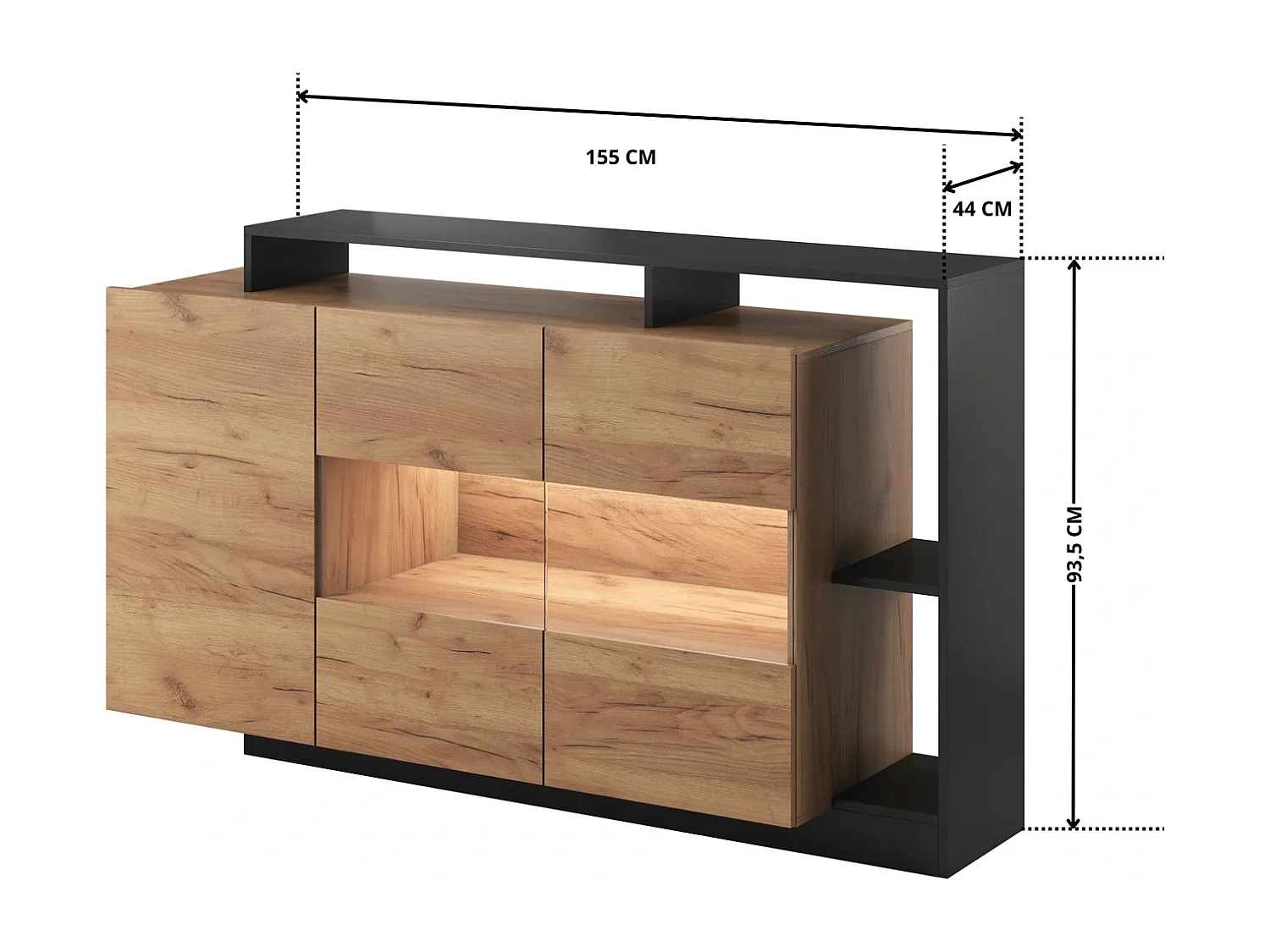 Sideboard Panzo mit LED-Beleuchtung - Eiche Craft und Anthrazit