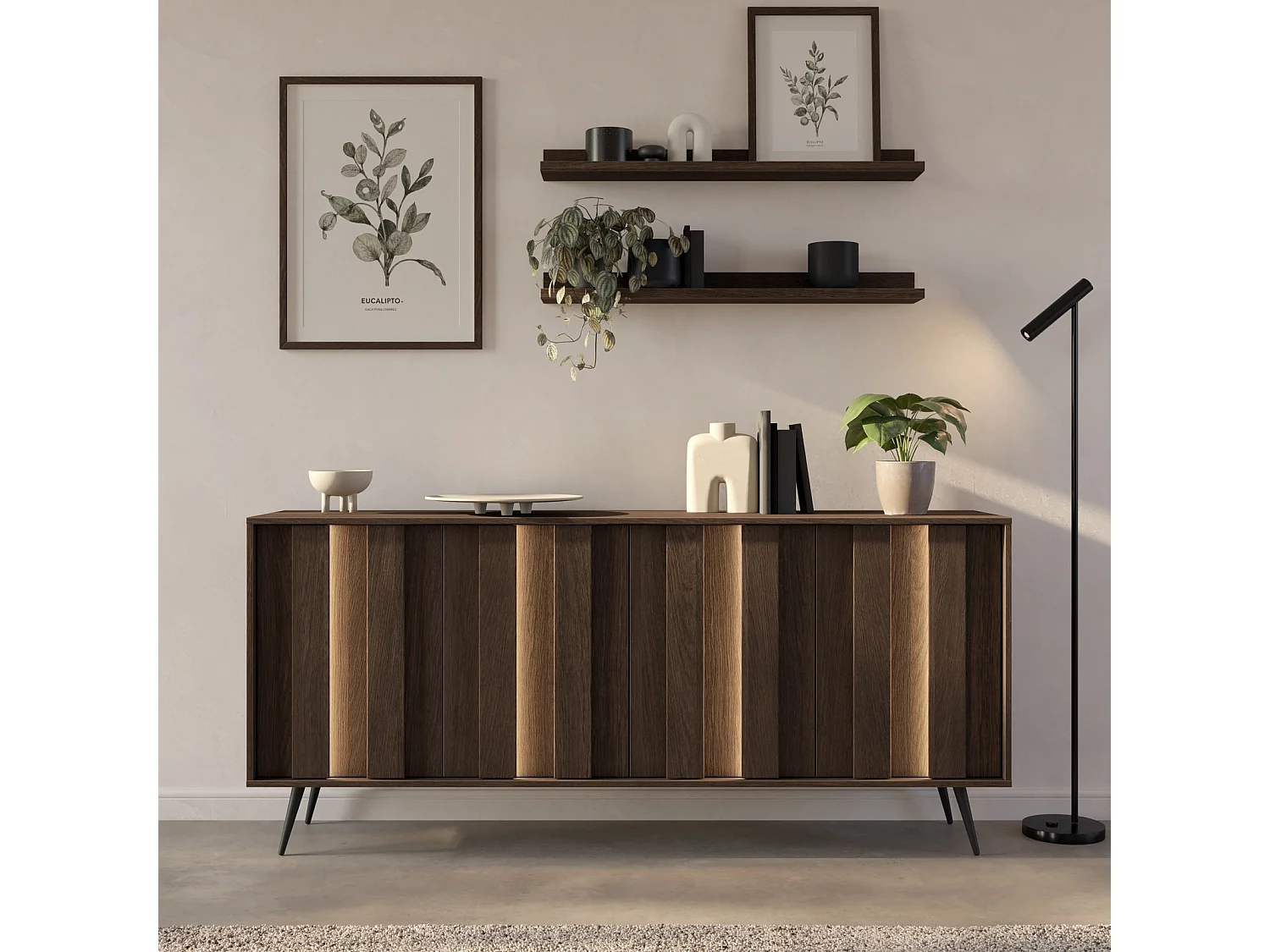 Dressoir LUPO C 183 cm met 4 Deuren, LED en Metalen Poten - Eiken Dunin